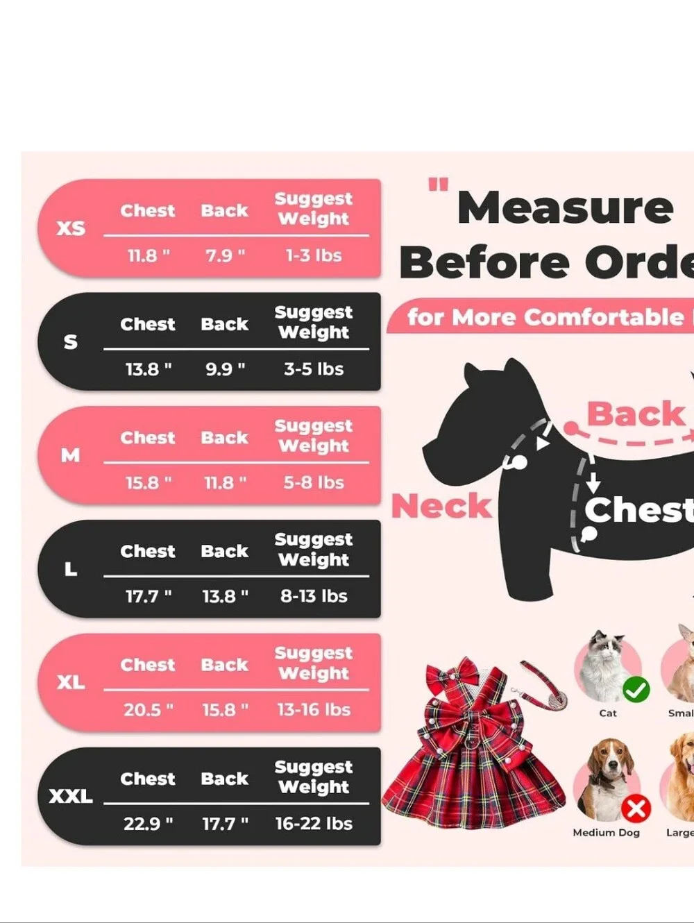 Red Plaid Bow Accent Pet Harness Dress